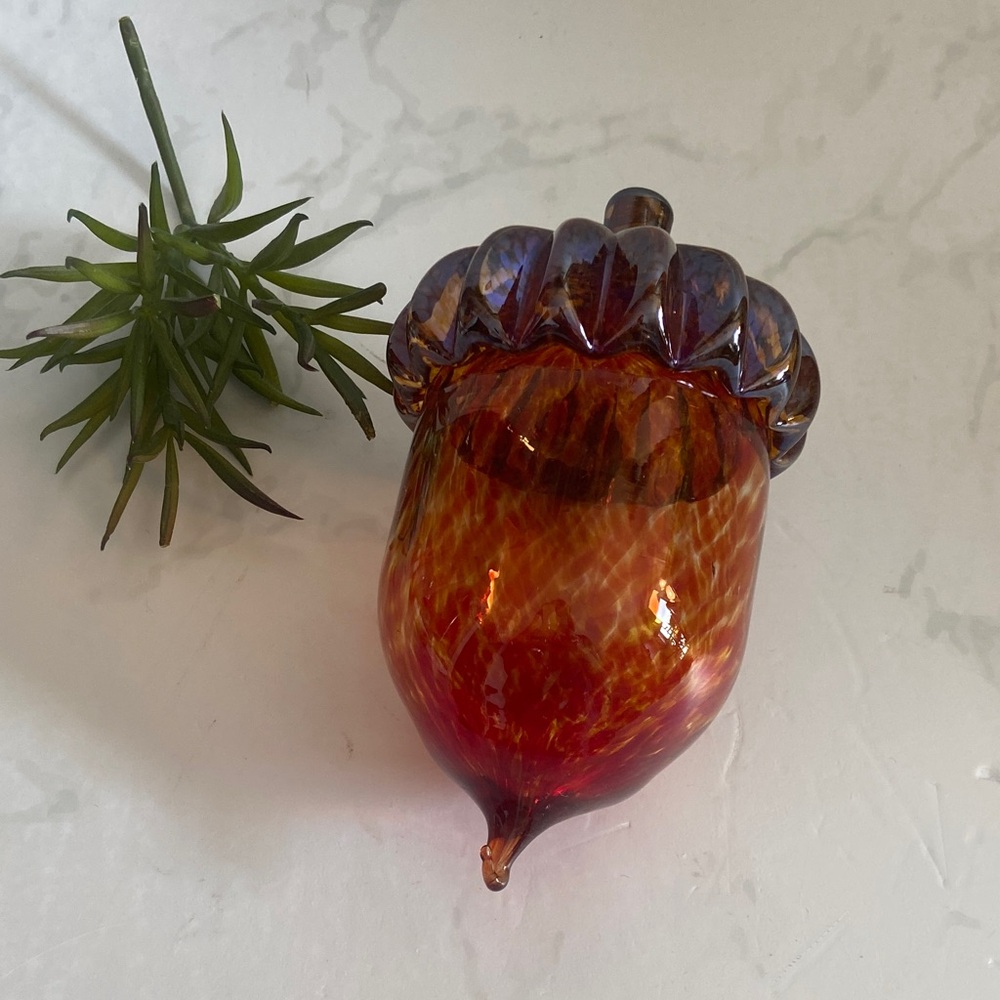 Beautiful Handblown Amber Brown colored Glass Acorn Home Fall Thanksgiving Decor
